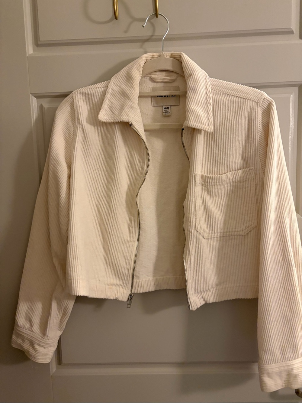 Cropped Corduroy Zip Jacket in Cream by Aritzia